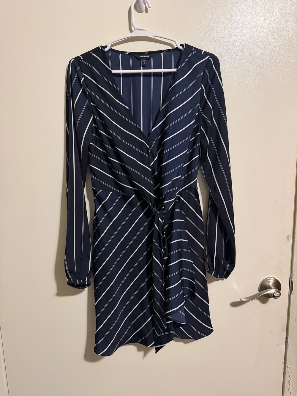 Express Navy and White Striped Wrap Mini Dress